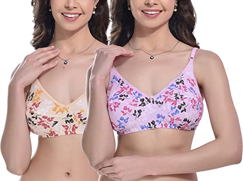 Image of FIMS - Fashion is my style Cotton Bra Non-Padded Non-Wired Bra Floral Print Bra for Women Combo Pack Girls Everyday Bra