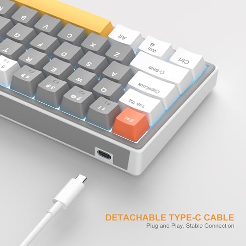 Image of MageGee 60% Mechanical Gaming Keyboard, 68 Keys Compact Blue LED Backlit Gaming Keyboards, SKY68 Wired Ergonomic Mini Office Keyboard for Windows PC Gamer (Yellow Switch, White & Gray)