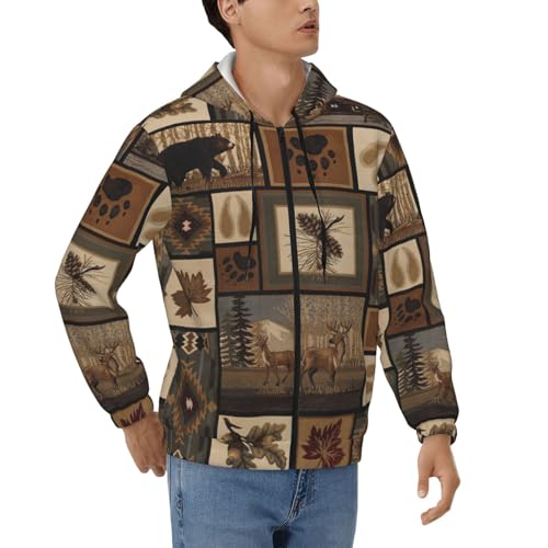 Sweat à capuche zippé homme motif animaux sauvages rétro chaud et confortable