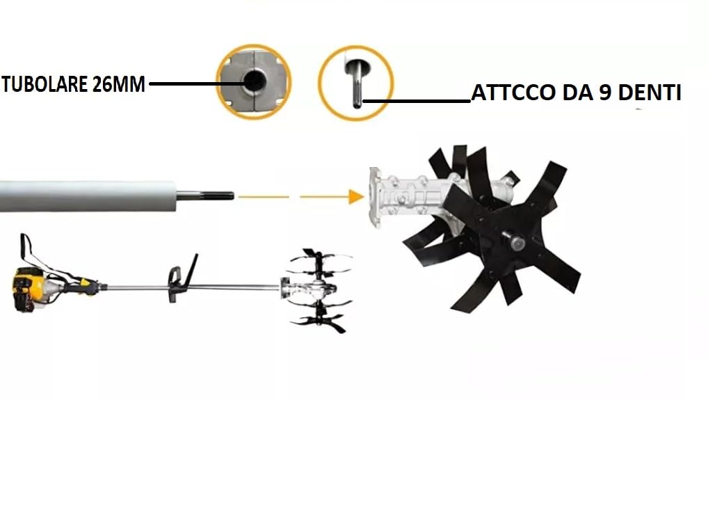 Accessorio Zappe per decespugliatore a scoppio motozappa Gruppo zappette decespugliatore motozappa fresa ingranaggio Zappe 9 denti Ø26 mm