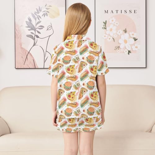 ALAZA Cute Pizza Hamburger Satin Pajamas Set Short Sleeve Button Down Sleepwear Summer Pjs 2 Piece4