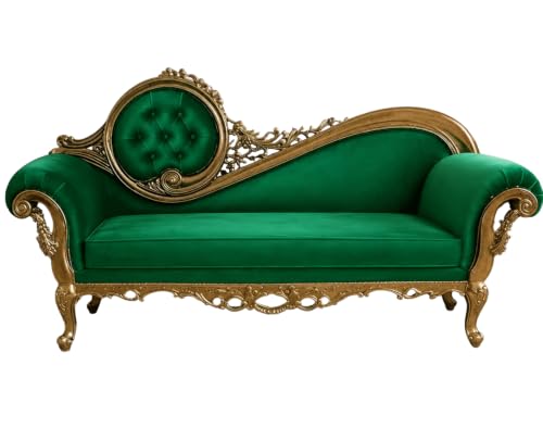 Image of Victorian Style Chaise Lounge, Tufted Cream Upholstery, Mahogany Wood Frame, Classic Living Room Furniture (Green)