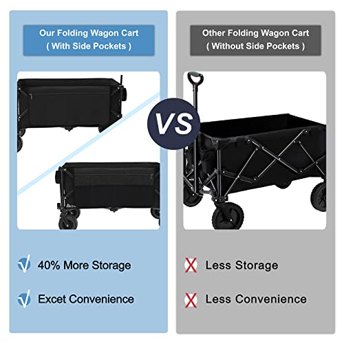 Mdeam Folding Collapsible Wagon,Large Capacity Outdoor Wagons Carts Heavy Duty Foldable Utility With Big All-Terrain Wheels &2 Side Pocket For Camping,Sports(Black) #TOP3