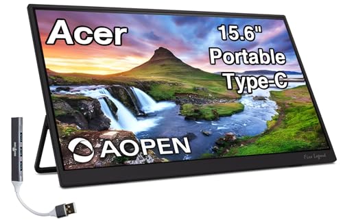 Image of Acer AOPEN 15.6 inch FHD IPS Portable Monitor with Tiltable Stand | Built-in Speakers, Anti-Glare, AMD FreeSync, Mini HDMI & Dockztorm USB Port Expander, Black Color