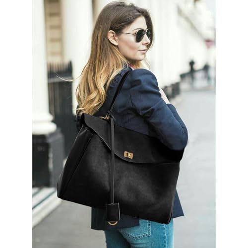 Image of hedexe Genuine Leather Tote Bag for Women: Soft Cowhide Shoulder Handbags for Ladies - Satchel Purse for Travel Work(Large)
