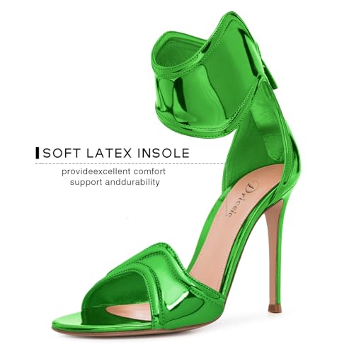 Image of Women's Metallic Open Toe Heels Sandals Back Zipper Dressy Heels Ankle Strap Heels for Party Wedding