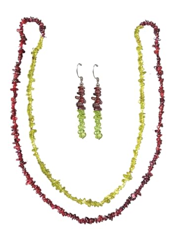 Collar de media piedra granate y pendientes de plata para regalo de mujer