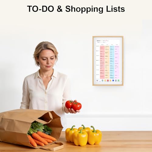 Image of Digital Calendar 15.6 inch Digital Wall Planners for Family Schedules, Electronic Calendar with 1920*1080 Interactive Touchscreen, Digital Photo Frame Built-in 64GB Memory, Smart Calendar-Wooden