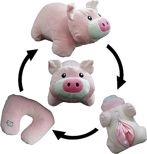 ネックピロー U型ネック 昼寝 可愛い ?形可能 首枕 オフィス/旅行/新幹線/飛行機に最適 とのツーインワン (豚)