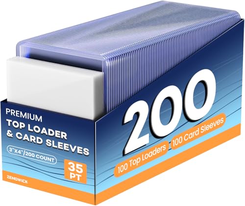 200 Card Sleeves Top Loaders for Cards, 3' x 4' Hard Plastic Toploaders, Baseball Card Protectors, Trading Card Holder for Football Sports Cards (100 Toploaders + 100 Penny Sleeves)