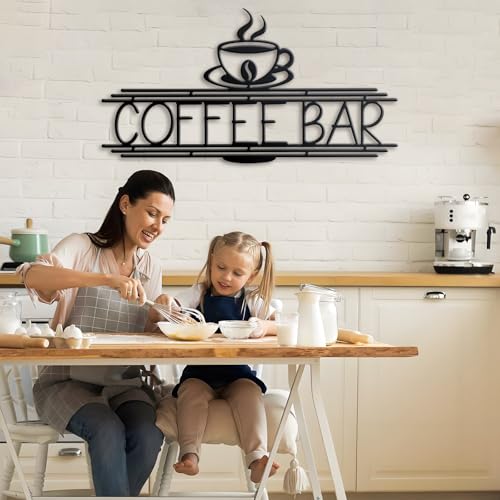 Image of Metal Coffee Bar Sign, 14.96x8 Inch Coffee Sign for Wall, Coffee Bar Signs for Coffee Station Kitchen Home Decor (Elegant)