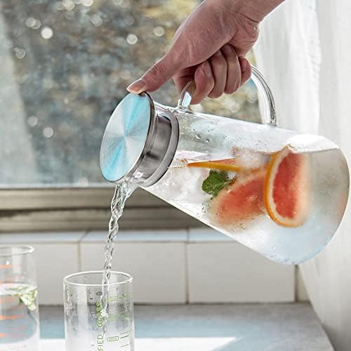 Image of Borosilicate Glass 1.8 LTR Water Jug with Handle, Juice Beverage Carafe with Stainless Steel Lid, Big Glass Iced Tea Pitcher, 1 Pcs Set (Borosilicate 1.8 Liter Stright)