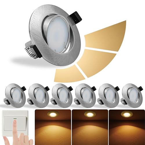 EACLL 6 Set LED Einbaustrahler 230V 10W 3-Stufen Dimmbar Warmweiß, Schwenkbar Alu Nickel Gebürstet Deckenspot, inkl. GU10 Birnen und Fassung, 1150lm 3000K Flimmerfreie Blendfreie IP44 Einbauleuchten EACLL 6 Set LED Einbaustrahler 230V 10W 3-Stufen Dimmbar Warmweiß, Schwenkbar Alu Nickel Gebürstet Deckenspot, inkl. GU10 Birnen und Fassung, 1150lm 3000K Flimmerfreie Blendfreie IP44 Einbauleuchten