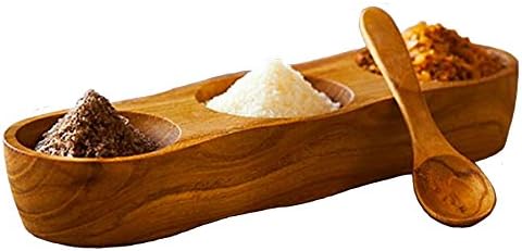 Sustainable Teak Triple Spice Holder with Spoon
