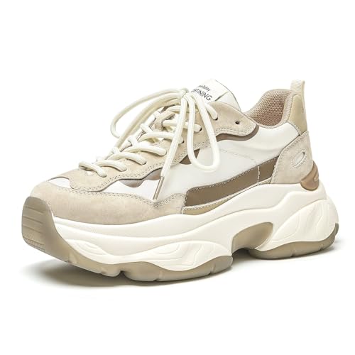 Image of BEAU TODAY Womens Chunky Sneakers, Casual Platform Sneakers for Women | Breathable Mesh, Lace Up, Cushioned, Fashion Casual, Platform, Non-Slip Durable, Walking Running Gym Dad Sneakers