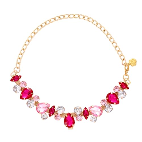 Haakong Pet Collar Dog Gold Chain Necklace Adjustable Pink Collar for Small Medium Pets Cats Dogs Holiday Christmas Party Accessories