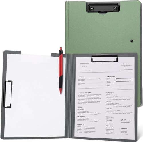 Image of A4 Clipboards File Folder | 360 Degree Flip Sturdy Writing Pad with Strong Metal Dual Clip | Multi-Functional Binder File Folder for School, Office, Artists & Professionals (1, Green)