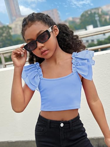 Image of WDIRARA Girl's Ruffle Trim Bow Back Tiered Layer Square Neck Wide Strap Slim Fit Crop Cami Top
