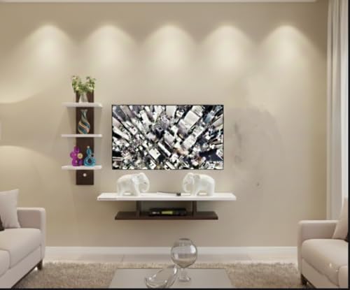 Image of Big top Expandable Wall Mounted Shelf TV Entertainment Unit for Living Room, Bedroom (Wenge White)