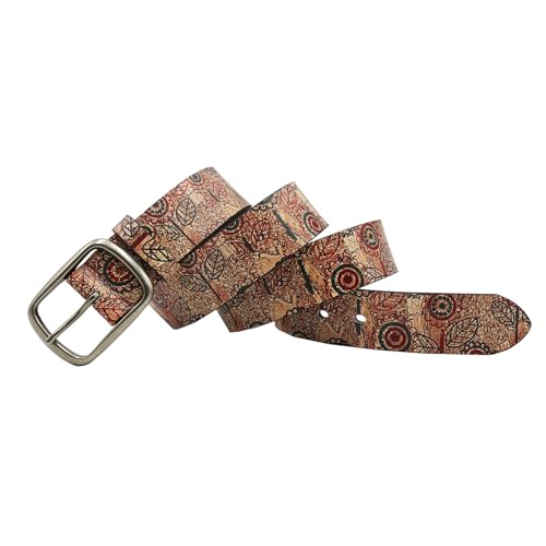 Leaf Flower Pattern Design Printed Leather Belt - Unique Fashion Waist Strap with Trendy Buckle for Distinctive Style(105cm/41, Brown)4