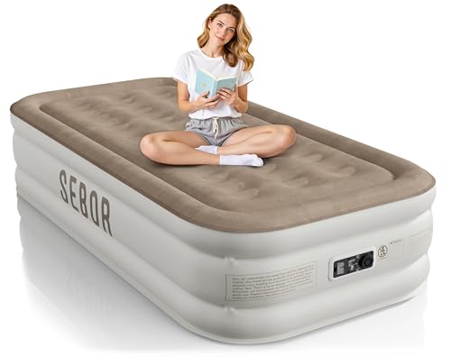 Sebor Air Mattress Twin with Built-in Pump 18', Comfortable Self-Inflating Air Mattress with High-Speed Pump, Durable Blow Up Mattress Twin with Storage Bag for Guests, Camping, Travel