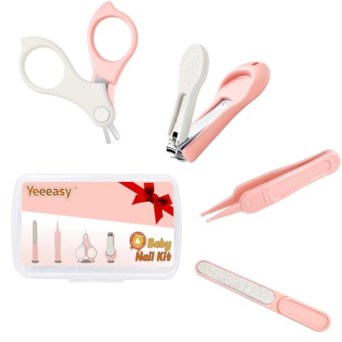 Baby Nail Clippers Kit Baby Grooming Set with Nail Clippers, Scissors, Nail File & Tweezers Baby Care Kit Fingernail Cutter for Baby,Newborn,Infant,Toddler,Kid(Pink)