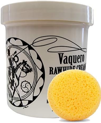 Ray Holes Leather Care Products Vaquero Rawhide Cream with Leathercraft Applicator Sponge Included, Ideal For Conditioning And Water-Proofing Rawhide and Other Fine and Exotic Leathers, Pint Container