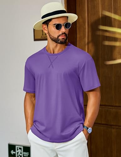 Cotrasen Men's T Shirts Cotton Drop Shoulder Short Sleeve Shirts for Men Casual Soft Comfort Loose Fit Mens Summer Tee Shirts