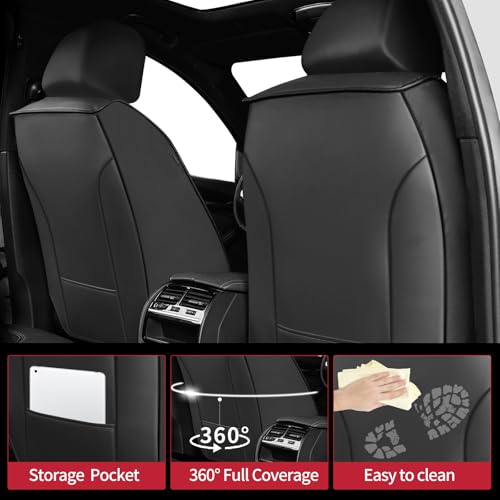 Image of Fit Forester Car Seat Covers for Subaru Forester 2007-2025 2026 - Upgraded Premium Waterproof & Breathable Leather, Airbag Compatible, All-Weather Seat Cushion Protector (2 Front /Black+Red)