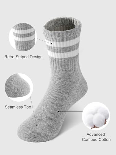 Kids Socks, 5 Pairs Unisex Kids Youth Boys Girls Crew Combed Cotton Breathable Athletic Socks Navy Blue White3