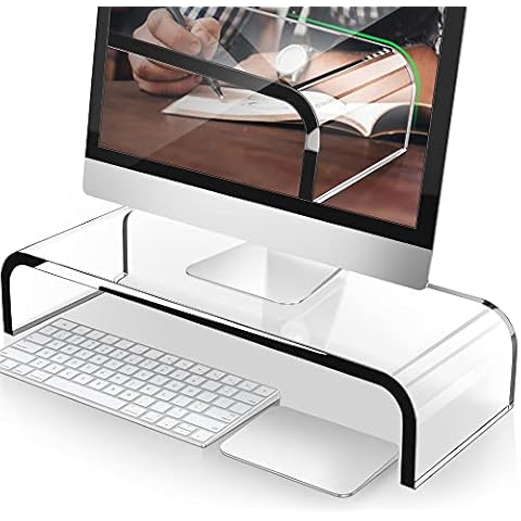 AboveTEK Premium Acrylic Monitor Stand, Custom Size Monitor Riser/Computer Stand for Home Office Business w/Sturdy Platform, PC Desk Stand for Keyboard Storage & Multi-Media Laptop Printer TV Screen Cover