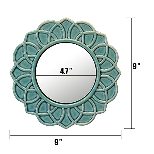Stonebriar-Decorative-9-Turquoise-Round-Floral-Ceramic-Accent-Wall-Mirror-with-Attached-Hanging-Loop-Decorative-Decor-for-the-Living-Room-Bedroom-Bathroom-Hallway-and-Entryway