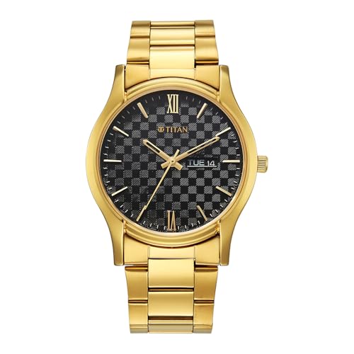Image of Titan Karishma Regal Classic Day-Date Black Dial IPG Stainless Steel Men's Dress Watch - 10059YM01