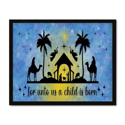 Crèche de Noël panneau en bois encadré 40x50 cm décoration murale