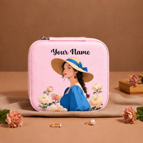 Image of PRIMIT Personalized Jewelry Box with Name & Birth Flower - Custom Travel Jewelry Organizer Case - Bridesmaid, Birthday, Christmas Gift for Women & Girls (Spring Elegance)