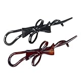 Parcelona French Twist n Clip Bow Tortoise Shell Celluloid Acetate Set of 2 Metal Free Hair Clip Barrettes