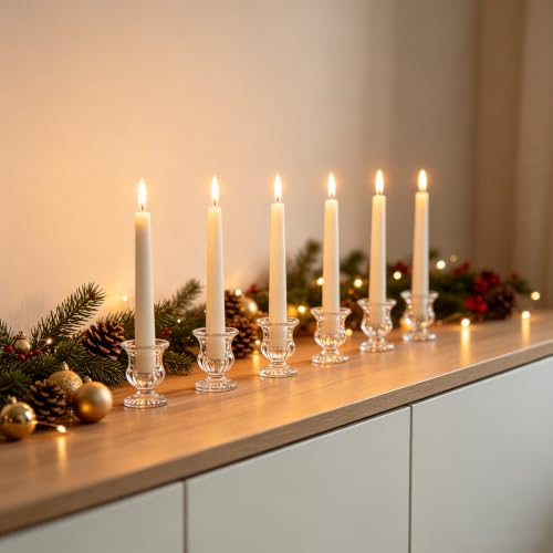 Hosley Set of 24 Glass Taper Candle Holders – Clear Candlestick Holder Set for Weddings, Table Centerpieces, Dinner & Home Décor (2.5” H)