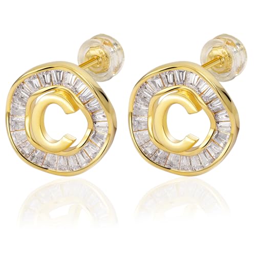 Initial Stud Earrings for Women, 18K Gold Plated Cubic Zirconia Earrings Studs Hypoallergenic for Sensitive Ears, Stainless Steel Gold Studs Earrings for Women Jewelry Gifts