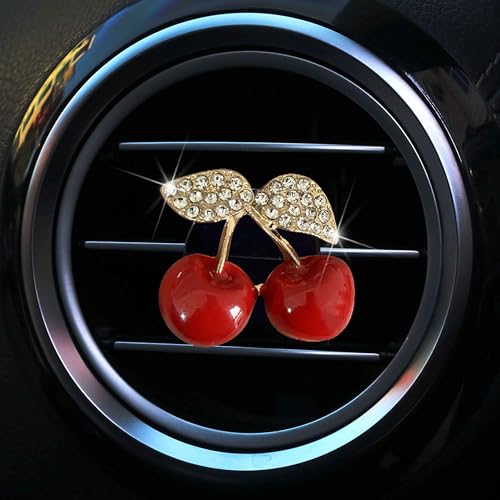 Image of Cherry Car Air Vent Freshener Perfume Clip, Rhinestone Car Air Outlet Fragrance Perfume Clip Freshener, Bling Cute Car Accessories Car Decoration for Women,Air Fresheners,Car Decor (Cherry Flavor)
