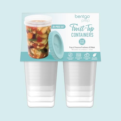 Image of Bentgo Prep - 20 Piece 32 fl oz Leak-Proof Deli Containers with Lids, Food Storage for Meal Prep, Twist-Top, Reusable, PFAS & BPA-Free, Stackable, Microwave, Freezer & Dishwasher Safe (Aqua Splash)