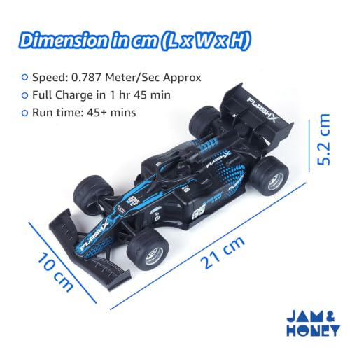 Image of Amazon Brand - Jam & Honey Formula F1 RC Racing Car for Kids | 2.4GHz Remote (100+ ft Range) | Mist Smoke Effect | LED Lights | USB Type-C Rechargeable | Multi-Direction Control | Black|4+ Years