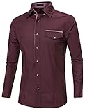Allegra K Men Button Front Long Sleeve Plaids Decor Pocket Shirt Burgundy M