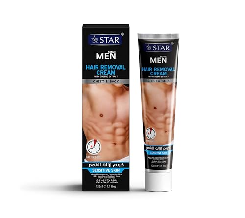 SZ STAR Hair Removal Cream for Men 120ml Fast Acting Ginseng Extract Depilatory Cream for Sensitive Skin Smooth Skin Hair Removal for Chest Back Arms Legs Underarms Intimate Areas