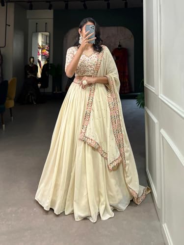 Image of TRENDMALLS Women's Georgette Embroidery work Lehenga Choli with Dupatta | Bridesmaid Wedding Lehenga Choli for women