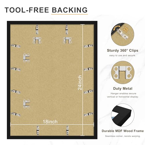 Picrit 18x24 Black Poster Frame 7 Pack, Display Pictures 16 x 20 Picture with Mat or 18 x 24 without Mat for Horizontal or Vertical Wall Mounting, Wall Gallery Photo Frames