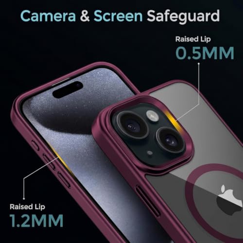 Image of DIZORO iPhone 14 Case,Compatible with MagSafe, Non Yellow Military-Grade Drop Protection & Hard PC Back Cover Slim Transparent Anti-Scratch Shockproof Phone Case - Wine Red