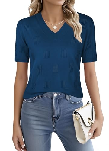 Image of Ninedaily Women's Tops Short Sleeve Sweater Knit T-Shirts Dressy Casual Blouses