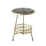  JUAN Marbre Moderne Petite Table Ronde, Europe Du Nord Salon Canapé Desserte Avec Étagère De Rangement, Chambre Table De Chevet D\'Or Fer Forgé Table D\'angle, 40x55CM (Color : Black)