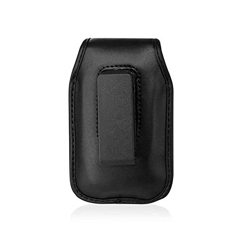 Black Leather Vertical Pinch Clip Flip Phone Case With Magnetic Snap Fits Pantech Breeze 2. #TOP1