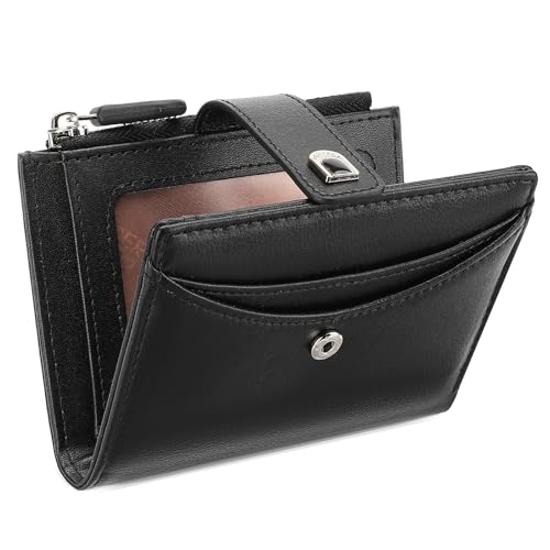 Image of Small Wallets for Women Vegan Leather Bifold Card Holder with Zipper Pocket